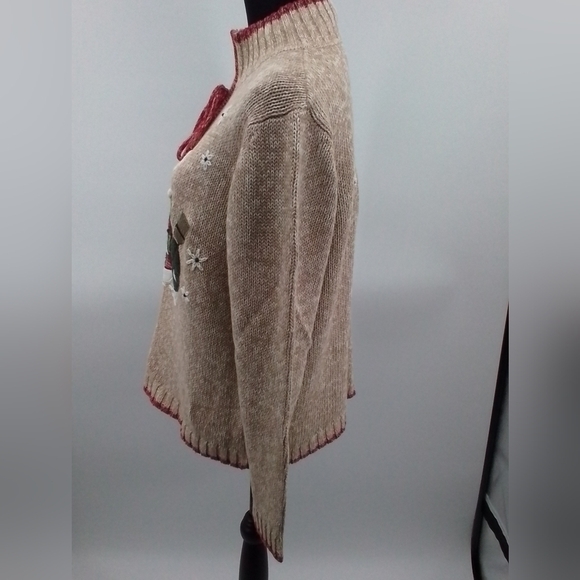 Timberlea Cream SNOWMAN With MITTENS 1/4 Zip Up Christmas Holiday Sweater Sz LG - Picture 6 of 7